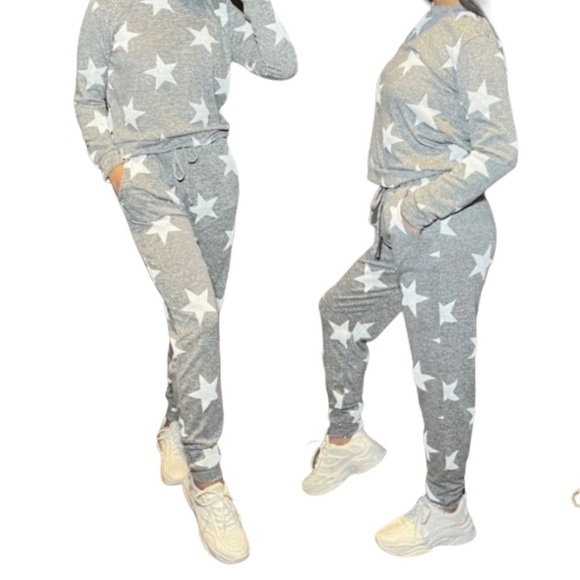 Parisian Cozy Lounge set grey white stars 2 pieces - Picture 1 of 5